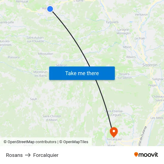 Rosans to Forcalquier map