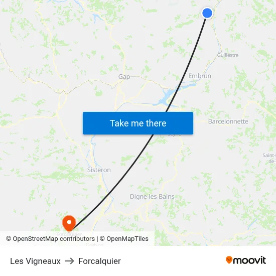Les Vigneaux to Forcalquier map