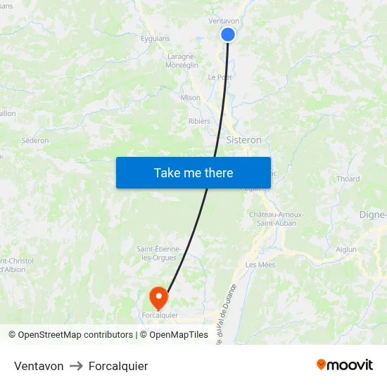 Ventavon to Forcalquier map