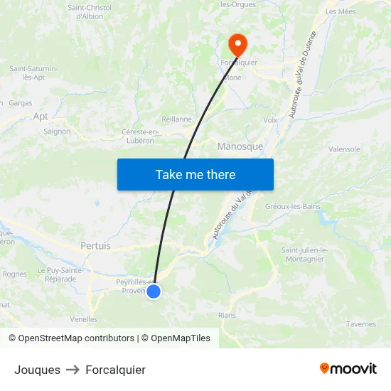 Jouques to Forcalquier map
