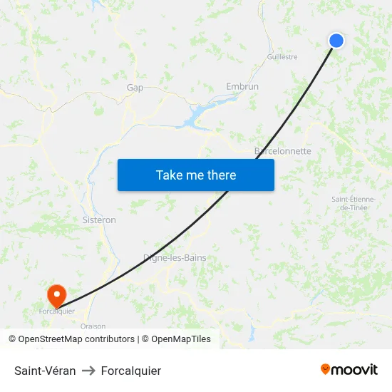 Saint-Véran to Forcalquier map