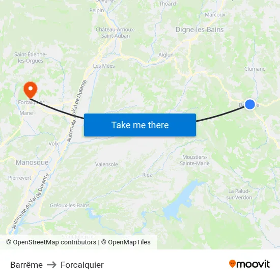 Barrême to Forcalquier map