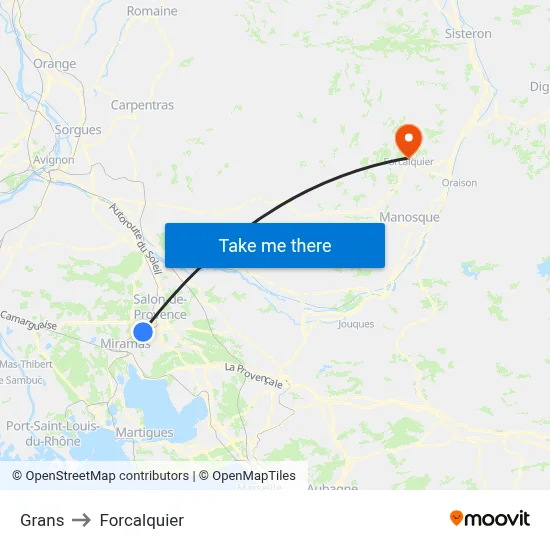 Grans to Forcalquier map