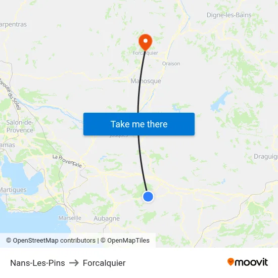Nans-Les-Pins to Forcalquier map