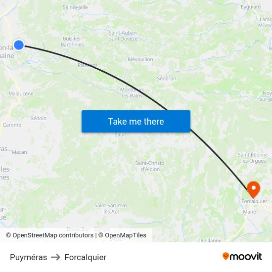 Puyméras to Forcalquier map