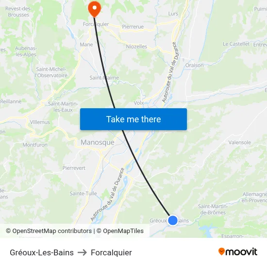 Gréoux-Les-Bains to Forcalquier map