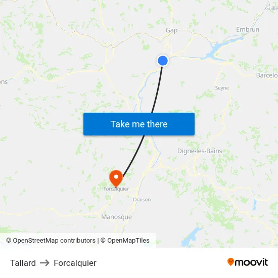 Tallard to Forcalquier map