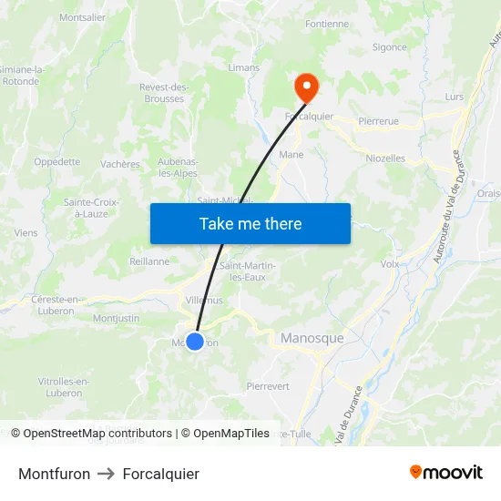 Montfuron to Forcalquier map