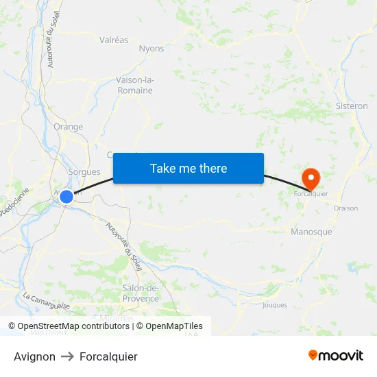 Avignon to Forcalquier map