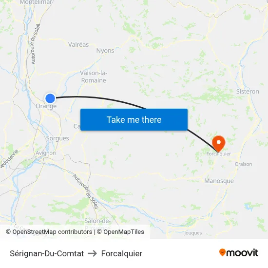 Sérignan-Du-Comtat to Forcalquier map