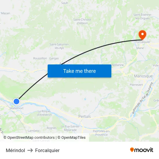 Mérindol to Forcalquier map