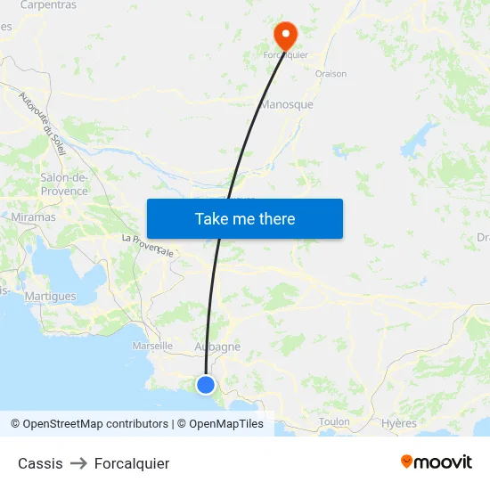 Cassis to Forcalquier map