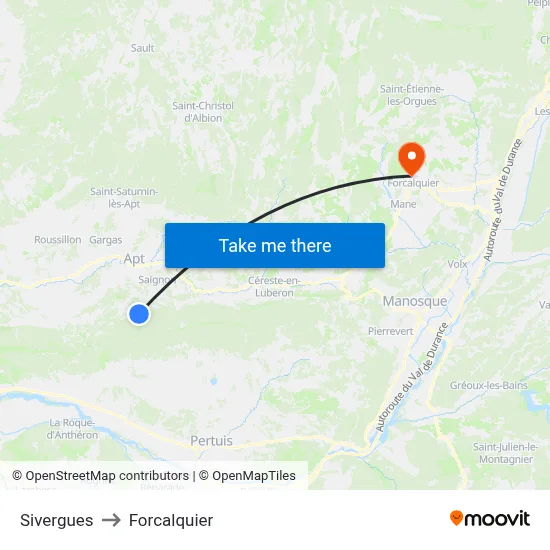 Sivergues to Forcalquier map