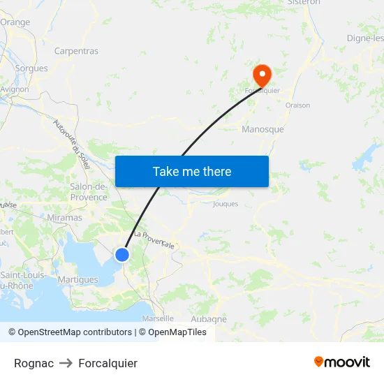 Rognac to Forcalquier map