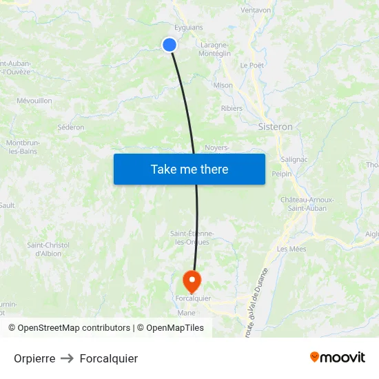 Orpierre to Forcalquier map