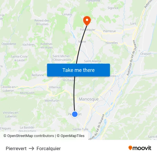 Pierrevert to Forcalquier map
