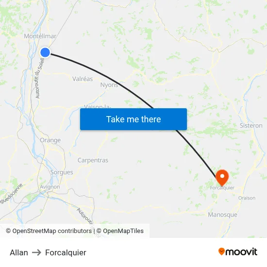 Allan to Forcalquier map