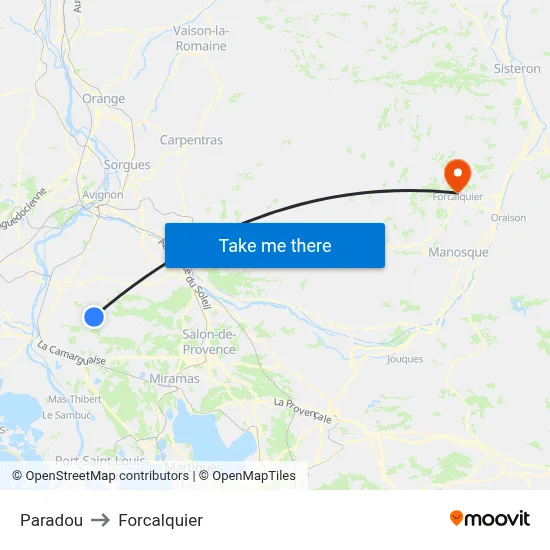Paradou to Forcalquier map