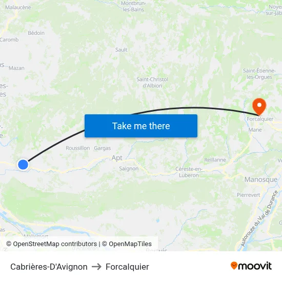 Cabrières-D'Avignon to Forcalquier map