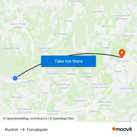 Rustrel to Forcalquier map