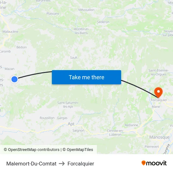 Malemort-Du-Comtat to Forcalquier map