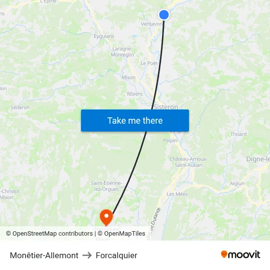 Monêtier-Allemont to Forcalquier map