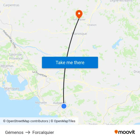 Gémenos to Forcalquier map