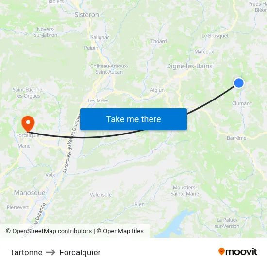 Tartonne to Forcalquier map