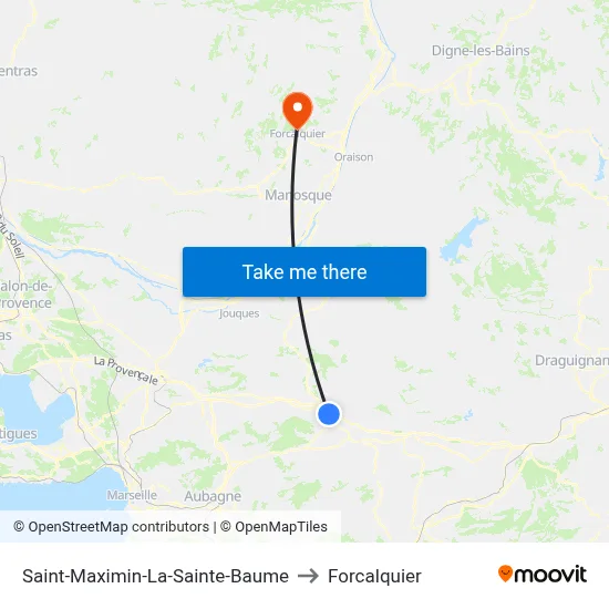 Saint-Maximin-La-Sainte-Baume to Forcalquier map