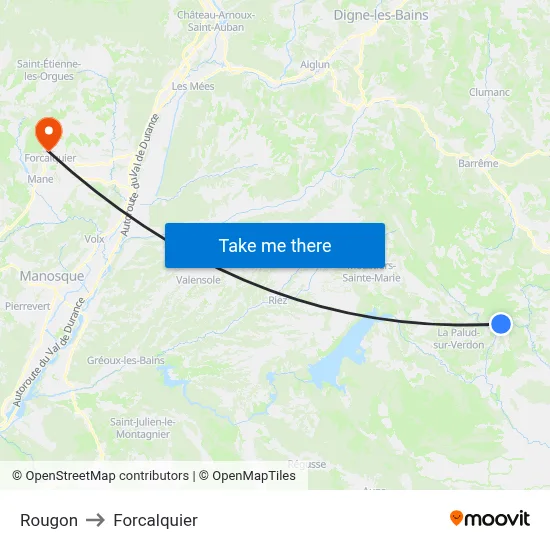 Rougon to Forcalquier map