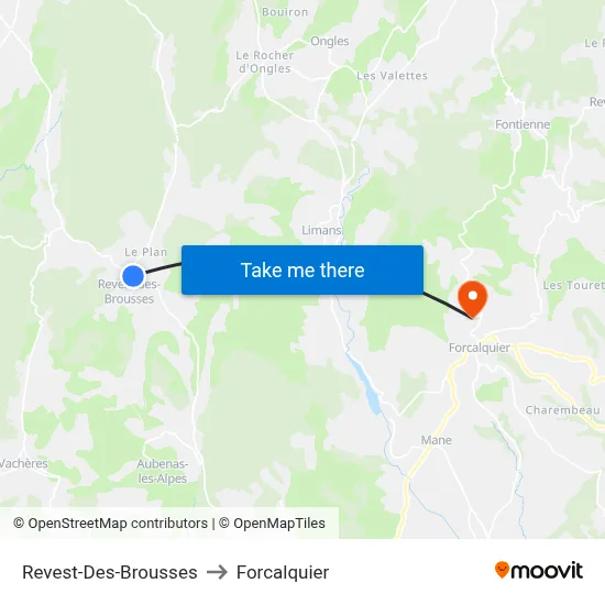 Revest-Des-Brousses to Forcalquier map