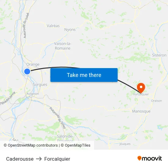 Caderousse to Forcalquier map