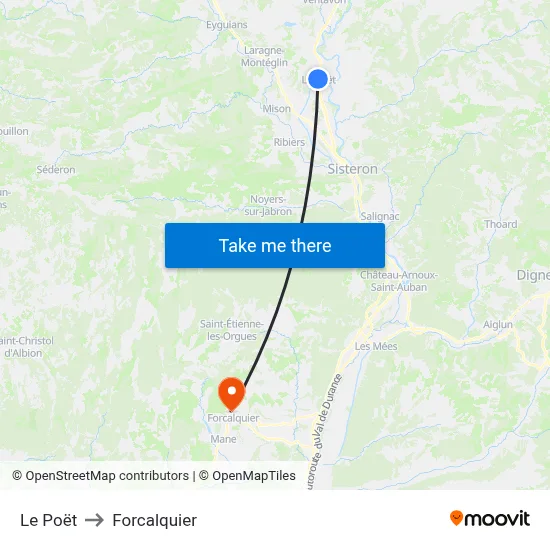 Le Poët to Forcalquier map