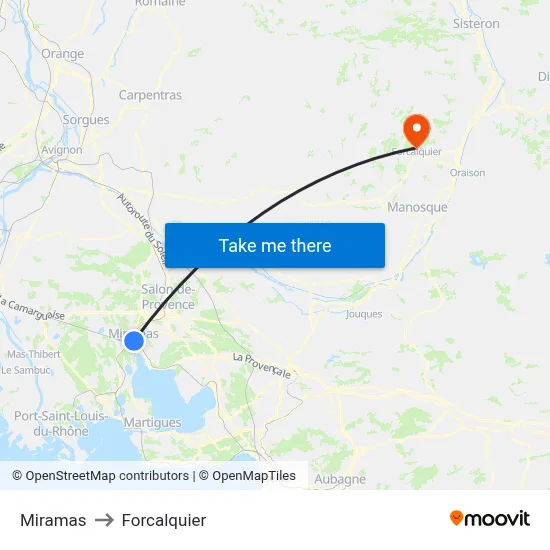 Miramas to Forcalquier map