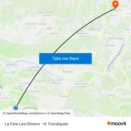 La Fare-Les-Oliviers to Forcalquier map