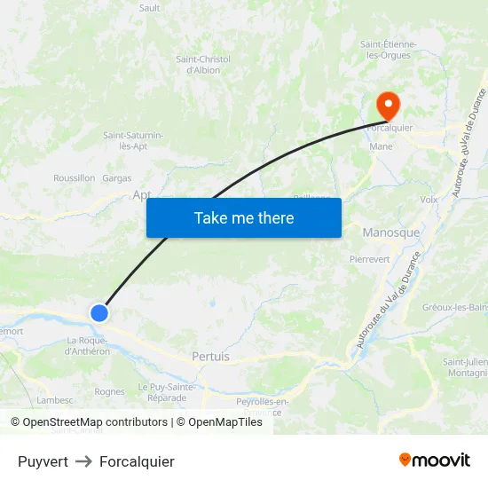 Puyvert to Forcalquier map