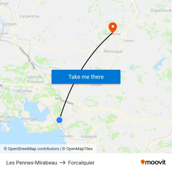 Les Pennes-Mirabeau to Forcalquier map