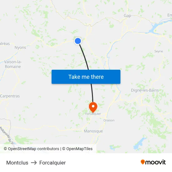 Montclus to Forcalquier map