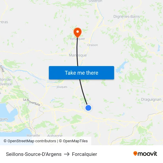 Seillons-Source-D'Argens to Forcalquier map