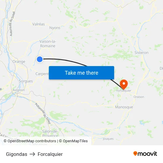Gigondas to Forcalquier map