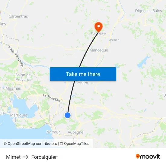 Mimet to Forcalquier map