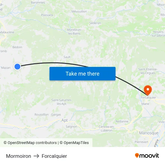 Mormoiron to Forcalquier map