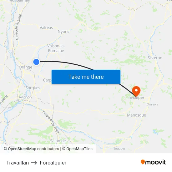 Travaillan to Forcalquier map