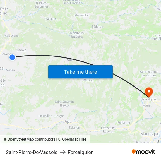 Saint-Pierre-De-Vassols to Forcalquier map