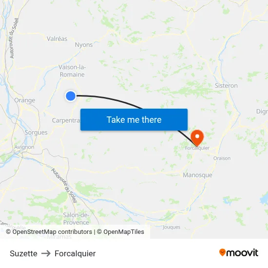 Suzette to Forcalquier map
