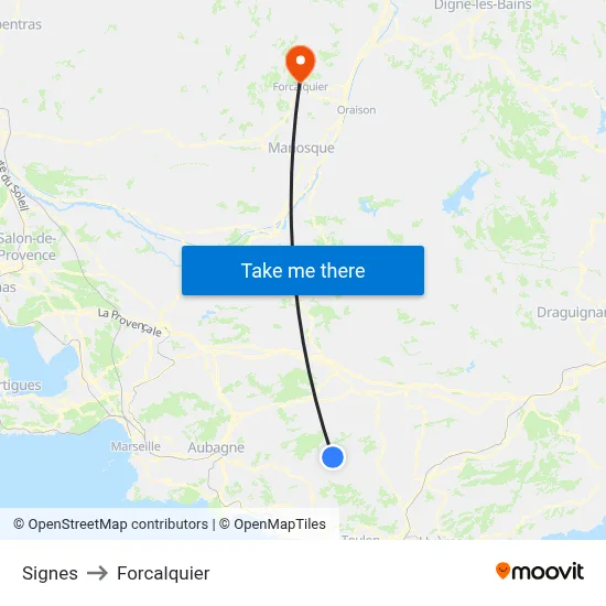 Signes to Forcalquier map