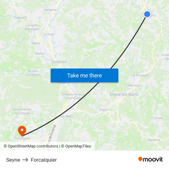 Seyne to Forcalquier map