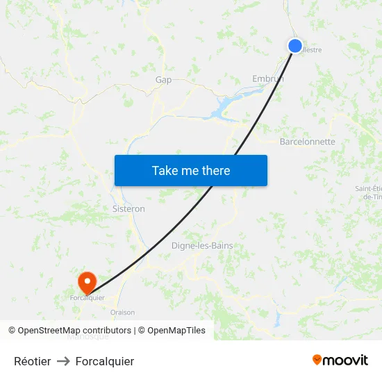 Réotier to Forcalquier map