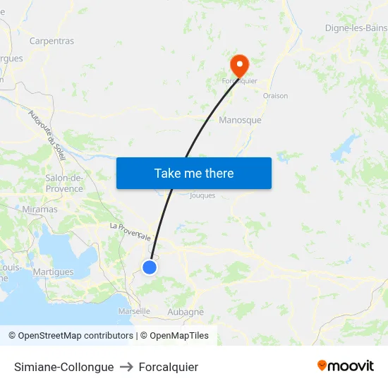 Simiane-Collongue to Forcalquier map