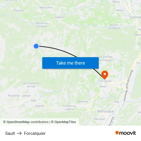 Sault to Forcalquier map